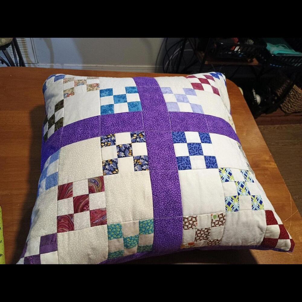 Farmhouse Quilted Patchwork PILLOW 18” X 18”Handmade & Hand quilted